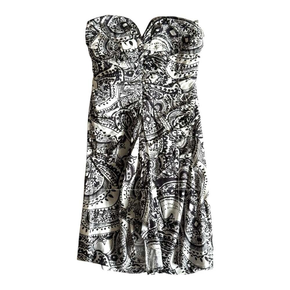 REISS Strapless Black White Paisley Print Cocktail Dress Party Size 0 NWT
